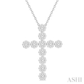 2 Ctw Lovebright Round Cut Diamond Cross Pendant in 14K White Gold with chain