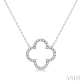 1/4 Ctw Clover Round Cut Diamond Pendant With Chain in 14K White Gold