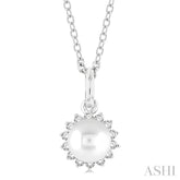 6 MM Round Shape Cultured Pearl and 1/10 Ctw Petite Round Cut Diamond Fashion Pendant With Chain in 10K White Gold