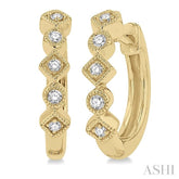 1/10 Ctw Circular & Rhombus Mount Round Cut Diamond Huggie Petite Earrings in 10K Yellow Gold