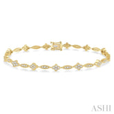 1 1/10 Ctw Single Cut Diamond Marquise and Floral Link Bracelet in 10K Yellow Gold