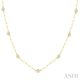 3/4 Ctw Bezel Set Round Cut Diamond Paperclip Station Necklace in 14K Yellow Gold