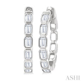 1 1/10 Ctw Bezel Set Emerald Cut Diamond Fashion Hoop Earring in 14K White Gold