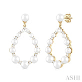 2 MM-4.5 MM Drop Tear Round Shape Cultured Pearls and 1/4 Ctw Round Cut Diamond Fashion Earring in 14K Yellow Gold