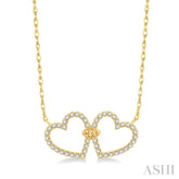 1/4 Ctw Coupled Twin Heart Round Cut Diamond Necklace in 10K Yellow Gold