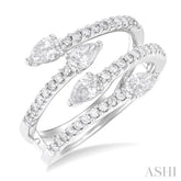 7/8 Ctw Split Double Bypass Pear and Round Cut Diamond Open Fashion Ring in 14K White Gold