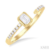 3/8 Ctw Emerald and Round Cut Diamond Fashion Open Ring in 14K Yellow Gold