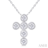 1/2 Ctw Round Cut Diamond 6-Stone Bezel Set Cross Pendant With Chain in 14K White Gold