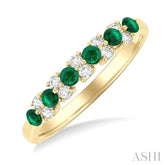 2.3 MM Emerald and 1/5 Ctw Round Cut Diamond Precious Band in 14K Yellow Gold