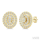 1/5 Ctw Double Halo Oval Shape Petite Round Cut Diamond Fashion Stud Earring in 10K Yellow Gold