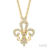 1/6 Ctw Petite Carved Fleur De Lis Round Cut Diamond Fashion Pendant With Chain in 10K Yellow Gold