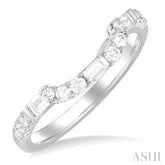 1/3 Ctw Curved Baguette and Round Cut Diamond Wedding Band in 14K White Gold
