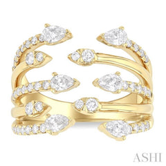 1 Ctw Five-Way Split Pear and Round Cut Diamond Fashion Open Ring in 14K Yellow Gold 1 Ctw Five-Way Split Pear and Round Cut Diamond Fashion Open Ring in 14K Yellow Gold