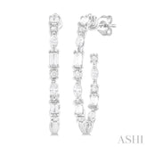 1 1/6 Ctw Inside & Outside Mixed Diamond Cut Fashion Open Hoop Earrings in 14K White Gold