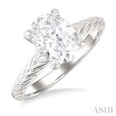 1/20 Ctw Oval Shape Round Cut Diamond Semi-Mount Engagement Ring in 14K White Gold