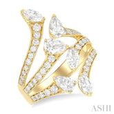 2 1/4 Ctw Bypass Three-Way Split Marquise, Pear and Round Cut Diamond Fashion Open Ring in 14K Yellow Gold