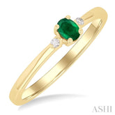 4x3 MM Oval Shape Emerald and 1/50 Ctw Petite Round Cut Diamond Fashion Ring in 10K Yellow Gold