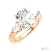 1/2 Ctw Tri-Mount Oval Shape Center Pear and Round Cut Diamond Semi-Mount Engagement Ring in 14K Rose and White Gold