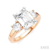 1/2 Ctw Tri-Mount Emerald Shape Center Round Cut Diamond Semi-Mount Engagement Ring in 14K Rose and White Gold