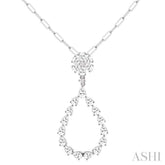 1 7/8 Ctw Floral Open Window Pear and Round Cut Diamond Dangle Fashion Pendant With Chain in 14K White Gold