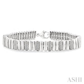 1/6 Ctw Wide Ribbed Plain Polished and Single Cut Diamond Bold Bracelet in Sterling Silver