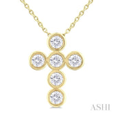 1/2 Ctw Round Cut Diamond 6-Stone Bezel Set Cross Pendant With Chain in 14K Yellow Gold