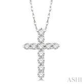 1/10 Ctw Round Cut Diamond Cross Pendant in 14K White Gold with Chain