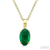 6X4 MM Oval Shape Emerald Precious Solitaire Pendant With Chain in 14K Yellow Gold