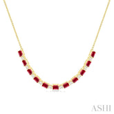 4X3 MM Octagon Shape Ruby and 1/2 Ctw Round Cut Diamond Precious Tennis Necklace in 14K Yellow Gold