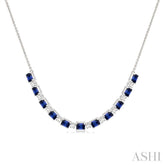 4X3 MM Octagon Shape Sapphire and 1/2 Ctw Round Cut Diamond Precious Tennis Necklace in 14K White Gold