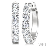 2 Ctw Round Cut Diamond Hoop Earrings in 14K White Gold
