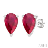 4X3 MM Pear Shape Ruby Precious Stud Earrings in 14K White Gold