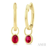 5x3 MM Bezel Set Oval Cut Ruby Precious Fashion Huggie Earrings in 14K Yellow Gold