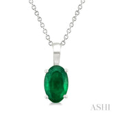 6X4 MM Oval Shape Emerald Precious Solitaire Pendant With Chain in 14K White Gold