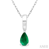5X3 MM Pear Shape Emerald Precious Solitaire Pendant With Chain in 14K White Gold