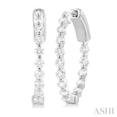 1 Ctw Inside-Out Single Prong Set Round Cut Diamond Hoop Earrings in 14K White Gold