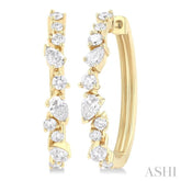 3/4 Ctw Round & Pear Diamond Cut Scatter Fashion Hoop Earrings in 14K Yellow Gold