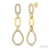 3/4 Ctw Open Window Pear Drop Round Cut Diamond Fashion Dangle Earrings in 14K Yellow Gold