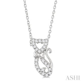 1/10 Ctw Cat Shape Petite Single Cut Diamond Fashion Pendant With Chain in 10K White Gold
