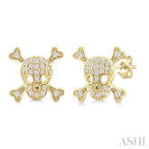 1/6 Ctw Petite Skull Single Cut Diamond Fashion Earrings in 10K Yellow Gold