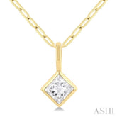 1/5 Ctw Princess Cut Bezel Set Diamond Fashion Pendant with Paperclip Chain in 10K Yellow Gold
