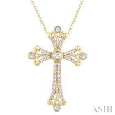 1/3 Ctw Cross Round Cut Diamond Fashion Pendant With Chain in 14K Yellow Gold