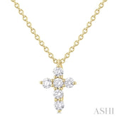 1/6 Ctw Round Cut Diamond Christian Cross 6-Stone Fashion Pendant With Chain in 14K Yellow Gold