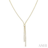 3 Ctw Split Y-Shape Baguette and Round Cut Diamond Lariat Necklace in 14K Yellow Gold