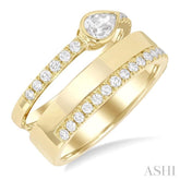 3/4 Ctw Split Twin Row Bezel Set Pear and Round Cut Diamond Fashion Ring in 14K Yellow Gold