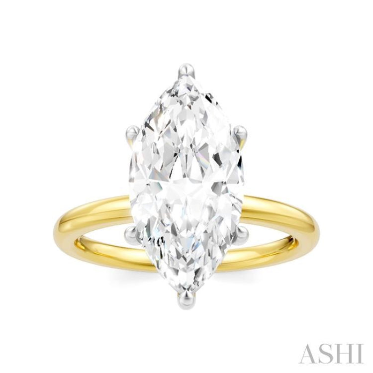 1/10 Ctw Marquise Shape Round Cut Diamond Semi-Mount Engagement Ring in 14K Yellow and White Gold
