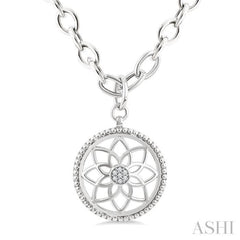 1/20 Ctw Circle medallion Single Cut Diamond Pendant With Chain in Sterling Silver