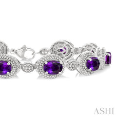 7X5 MM Oval Shape Amethyst and 1/10 Ctw Single Cut Diamond Semi-Precious Bracelet in Sterling Silver