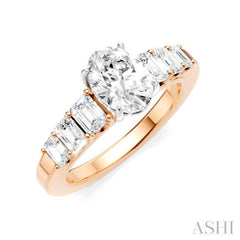 1 Ctw Oval Shape Emerald and Round Cut Diamond Semi-Mount Engagement Ring in 14K Rose and White Gold