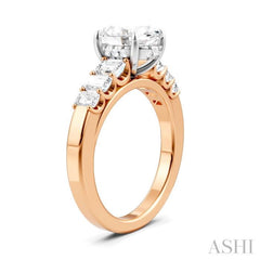 1 Ctw Oval Shape Emerald and Round Cut Diamond Semi-Mount Engagement Ring in 14K Rose and White Gold